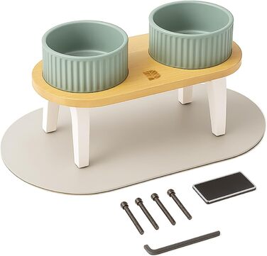 Миска для собак BELMIN з підняттям – миска для води та корму для собак – піднята миска для корму для великих собак і котів – 2 регульовані висоти – миска для собак з кераміки з бамбуковим підставкою – неслизький килимок