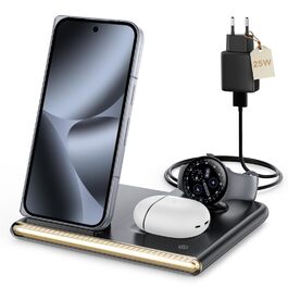 Бездротовий зарядний пристрій 3-в-1 для Google Pixel Watch 4, Pixel 10 Pro/10/9 Pro/9/8/7, iPhone та Samsung (Чорний)