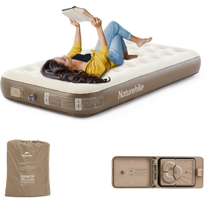 Надувний матрац Naturehike для 2 осіб з електричним насосом, 200x150x25 см, самонадувний, преміум-якість, для кемпінгу та дому