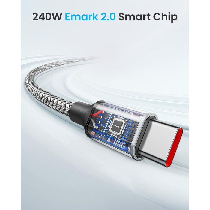 Кабель USB-C на USB-C 240W, 5A, 1.5м, білий: для iPhone, Samsung Galaxy