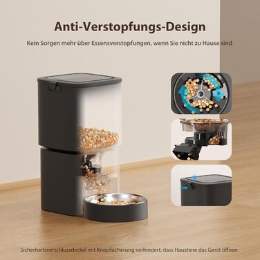 Автомат для годування котів та собак, 5л, інтелектуальний, програмований, білий/чорний