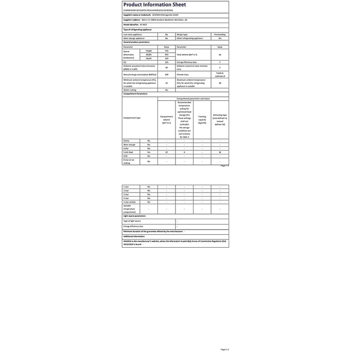 Міні-холодильник SEVERIN 45 л, KB 9827, білий, енергоклас F