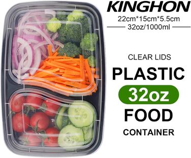 Набір контейнерів для їжі Meal Prep, 20 шт., 32 oz (2 відділення) - BPA Free, для мікрохвильової печі, морозильника та посудомийної машини