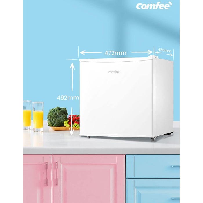 Міні-холодильник Comfee RCD50WH2(E) 43L з відділенням для льоду, білий. Холодильник для кімнати та офісу, швидке охолодження, регулювання температури, енергоклас E.