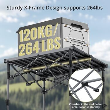 Складний алюмінієвий стіл для кемпінгу Anbte 67x58 см, регульована висота (44/70 см), вантажопідйомність до 150 кг, з сумкою для зберігання