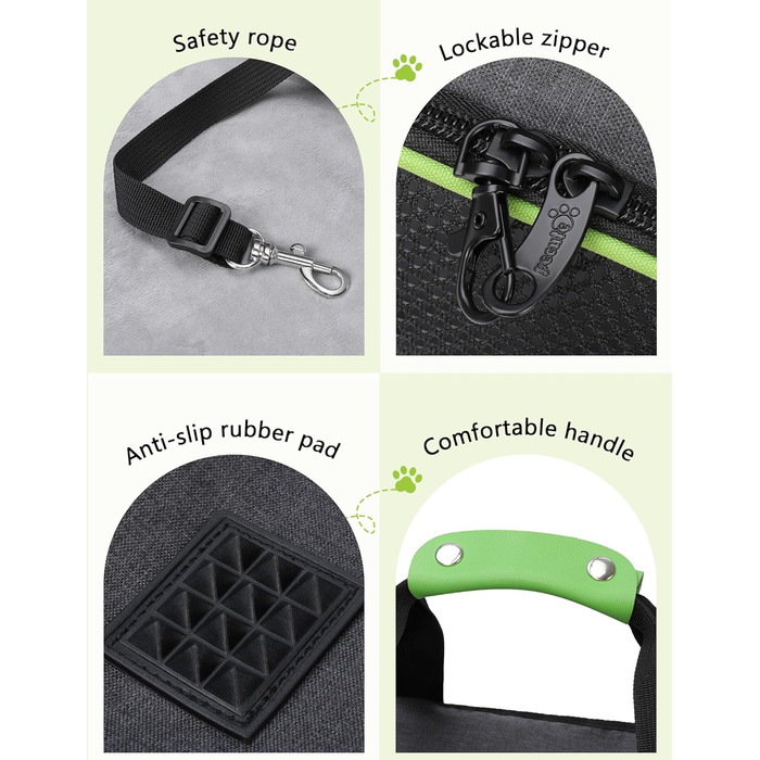 Транспортна переноска для котів Pecute, переноска-ліжко для тварин, складана переноска-сумка для котів та собак, переноска для собак з регульованим плечовим ременем, XL (45 x 35 x 32 см), темно-сірий + зелений (з подушкою)