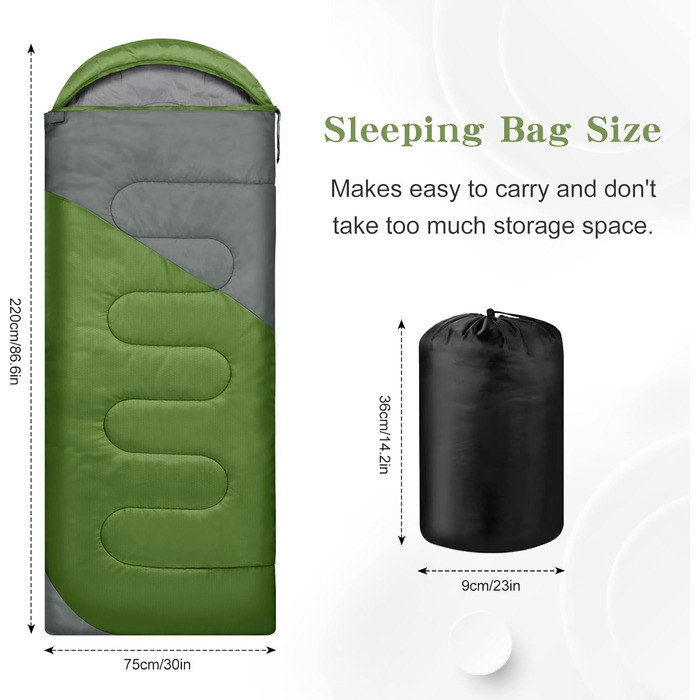 Yarmiene 3-4 Season Sleeping Bag - Outdoor Rectangular Sleeping Bag for Adults & Kids - Warm & Portable for Camping, Hiking (Green+Gray)