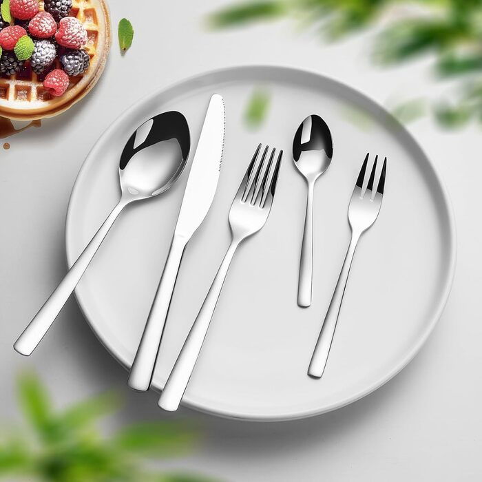 Opolia 30-Piece Shiny Cutlery Set, Suitable for 6 People, High-Quality Stainless Steel Cutlery Set with Knives, Forks, and Spoons, Can Be Used at Home & Party & Hotel & Restaurant, Dishwasher Safe