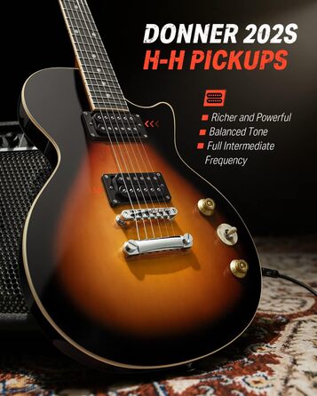 Електрогітара Donner Set LP-стиль 39 дюймів з чохлом, ременем та кабелем (Sunburst)