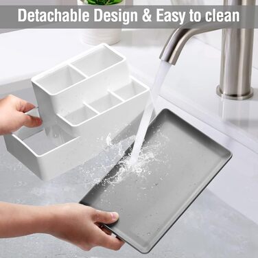 Тримач для зубних щіток, органайзер для ванної кімнати з 6 відділеннями, з піддоном для води, для електричних та звичайних зубних щіток, бежевий