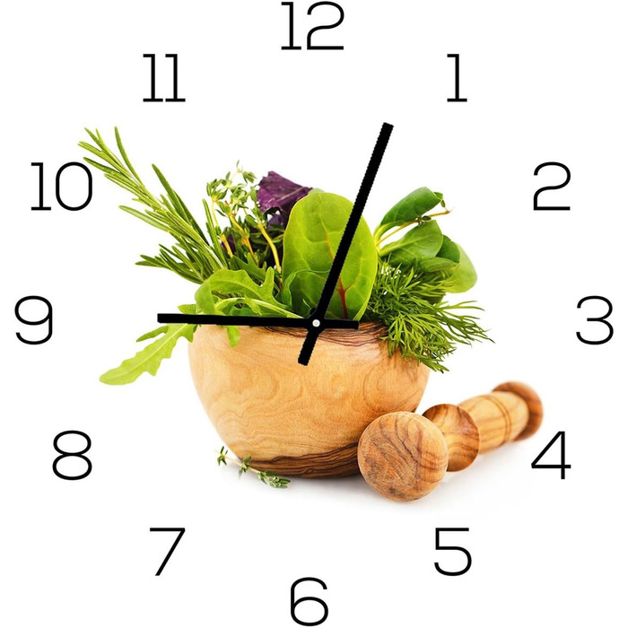 Levandeo Wall Clock made of Glass, 30x30cm - Clock as a Glass Picture, Ideal for the Kitchen, Herbs, Spices, Cooking, Decoration