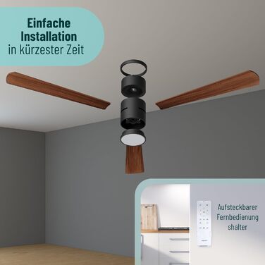 Стеляний вентилятор Noaton® Fornax Weiß з підсвічуванням, діаметр 132 см, DC мотор 40 Вт, регульоване LED-освітлення 22 Вт, 3 колірні температури, пульт дистанційного керування, таймер, продуктивність повітря до 185 м³/хв (Zoya BD)