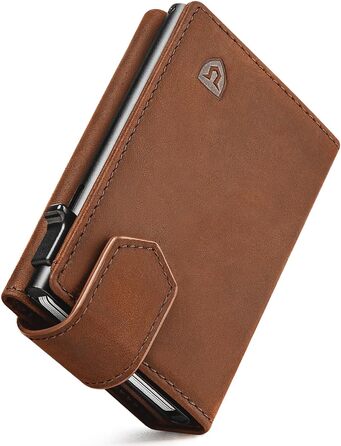 Чоловіче картхолдер LORZOR з магнітною застібкою: slim wallet з відділенням для монет, RFID захистом, вміщує 10 карт, коричневий