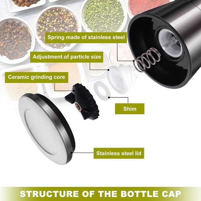 Набір ручних мельниць для солі та перцю 2 шт. з регульованим керамічним жорном, 180 мл