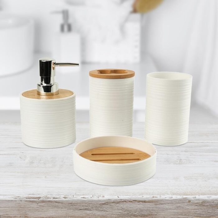 Набір аксесуарів для ванної кімнати Perfk 4X: мильниця, стакан для води, тримач для зубних щіток, зелений (білий)