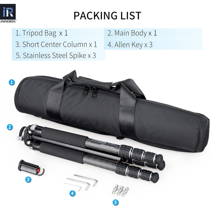 Професійний компактний вуглецевий штатив INNOREL GT284C для DSLR-камер з кулястим головкою, максимальне навантаження 25 кг