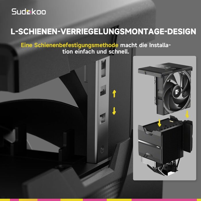 Система охолодження CPU Sudokoo SK700V AM5: Кулер для ПК з дисплеєм, 120мм вентилятор, 7 heatpipes, сумісний з AM5, безперешкодний доступ до RAM, 5 років гарантії, чорний