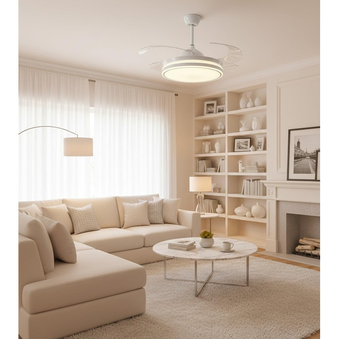 Вентилятор стельовий Bel Air Asgard 108 см з LED підсвіткою, дистанційним керуванням та зимовим режимом (білий)
