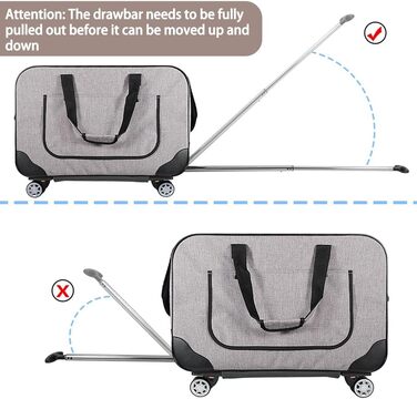 Переносний переноска для тварин з телескопічною ручкою, сіра. Ідеально для собак та котів, з колесами.