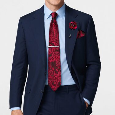 Набір краваток для чоловіків: краватка, нагрудна хустинка, краваття, затискачі для краваток, застібка для краватки, 5 шт. чорний/червоний, для весілля, формальний стиль