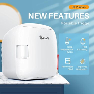 AstroAI Міні холодильник 9 літрів з охолодженням та нагріванням 12/230V для авто, дому, офісу та гуртожитку (білий)