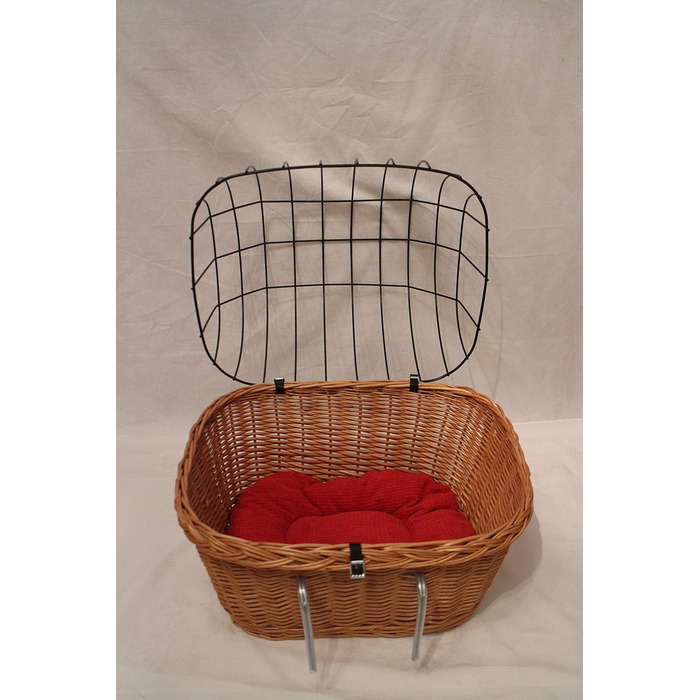 Корзина для велосипеда для собак з прутьями лози з металевою сіткою та подушкою XL або XXL. Велика зручна корзина для перевезення домашніх тварин на велосипеді. Розміри: L 45 x B 24 x H 37 см