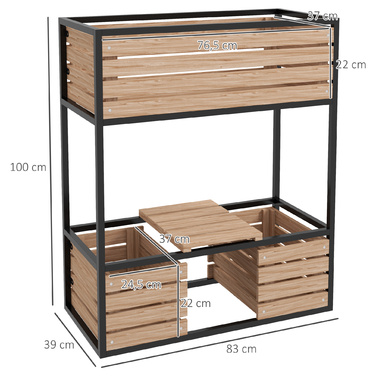 Outsunny Wooden Raised Garden Bed 2-Tier Flower Box with Storage Elevated Vegetable Bed with Interior Fleece Herb Bed Light Brown 83 x 39 x 100 cm