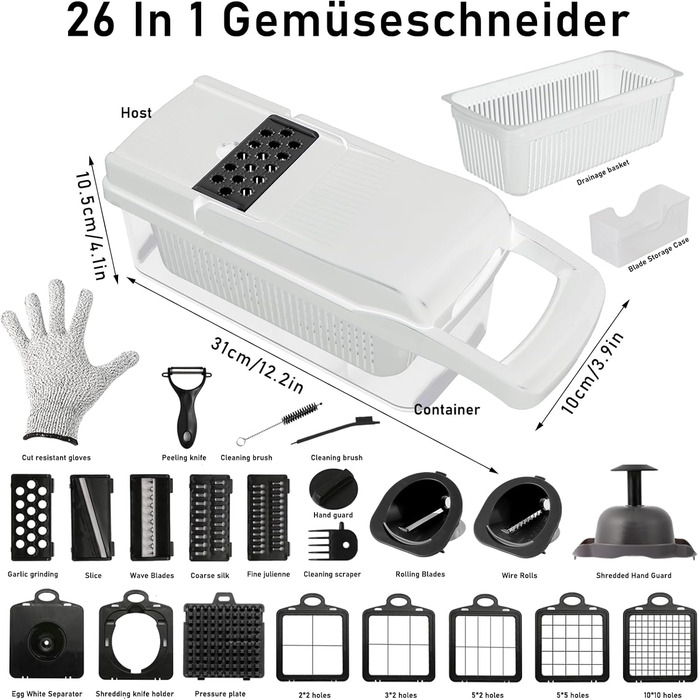 Мультиінструмент для овочів Nu Desire 26-в-1: слайсер, тертка, кубик-різак, спіралізатор, для овочів, фруктів, моркви, цибулі