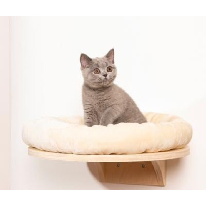 Крісло-лежанка для котів Dahlia - Кругле ліжко з м'яким бортиком та кріпленням на липучці | Крізь-стіна для котів | Діаметр 48 см (Крем)