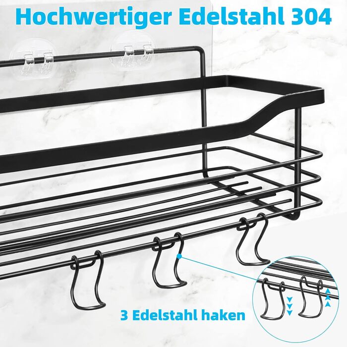 Підставка для душу з нержавіючої сталі без свердління, 2 шт. - органайзер для шампуню, гелю для душу, мила, ванни, кухні (чорний)