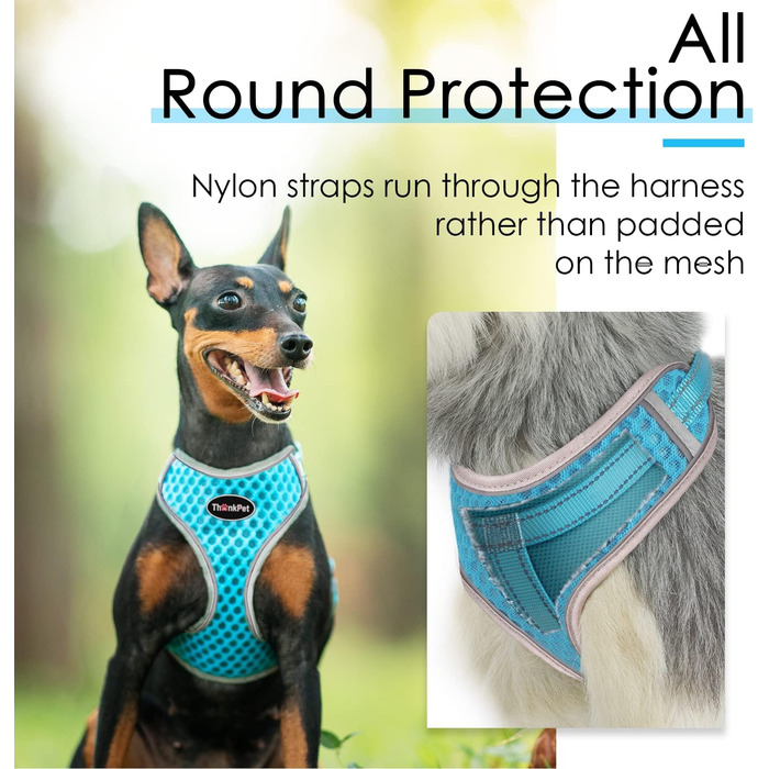 Шлейка для собак ThinkPet No-Pull, дихаюча, для малих, середніх та великих собак, регульована, м'яка, для прогулянок, безпечна, з контролем, з підкладкою, світловідбиваюча (Блакитна, L, 1 шт.)