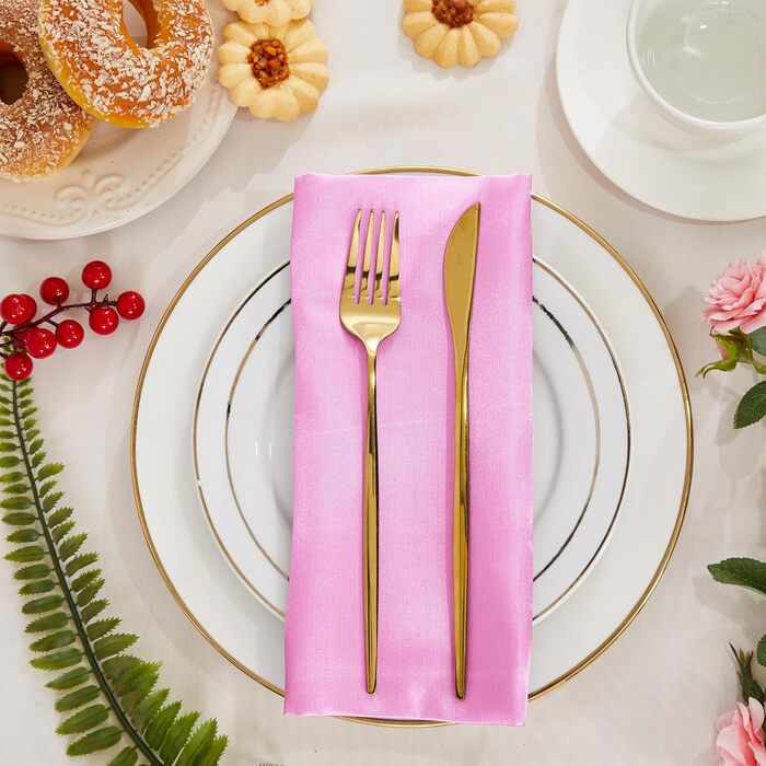 Aormenzy 50-Piece Light Pink Satin Napkins, 12 x 12 inches, Party Cloth Napkins, Square Satin Napkins, Dining Table Napkins, Soft Fabric Napkins for Wedding, Banquet, Party Decoration