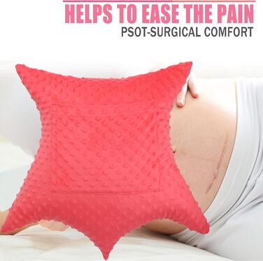 Star-shaped Hysterectomy Pillow for Abdominal Surgery with 2 Pockets, Hysterectomy Pillow Must-Have Recovery Gift Post-operative Tummy Tuck Abdominal Pillow Minky Dot Red