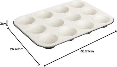 Dr. Oetker 12-Cup Muffin Tin Ø 5 cm EXCLUSIVE, Muffin tin made of steel sheet, baking sheet with ceramic-reinforced non-stick coating (Color: Gray-Brown/Crème), Quantity: 1 piece