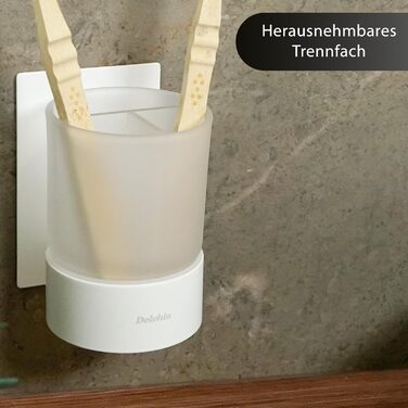 Dolvhin® Toothbrush Holder without Drilling | Frosted Glass Toothbrush Cup for Gluing | Tooth Cup & Wall Bracket Toothbrush Holder Stainless Steel | Toothbrush Cup & Toothbrush Organizer | Matte White