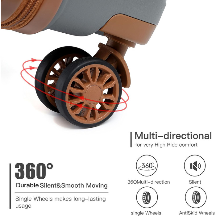 KONO Чемодан середнього розміру 65 см з поліпропілену, з TSA замком, 65x46x26.5 см (Крем-білий) (Сіро-коричневий), ручна поклажа