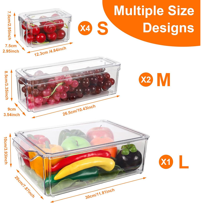 Refrigerator Organizer Set, 6-Piece Set of Refrigerator Storage Boxes with Lids, Transparent Stackable Refrigerator Boxes, Storage Box for Refrigerator for Kitchen Cabinets (Model 2)