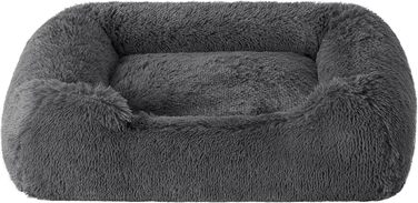 BEDSURE Fluffy Dog Bed for Medium Dogs - 76x61x18cm Washable Dog Bed for Medium Dogs, Square Cozy Bed with Soft Edge and Non-Slip Bottom, Gray