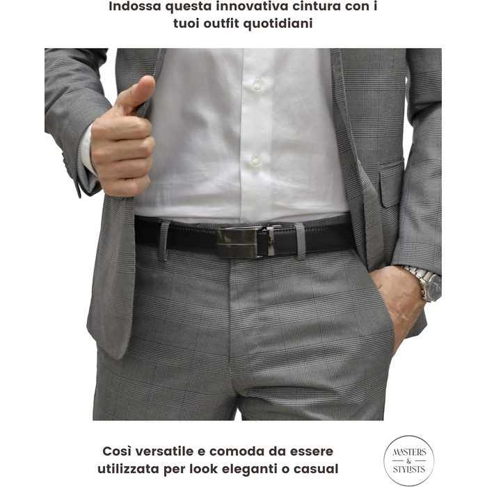 Чоловічий шкіряний ремінь Masters & Stylists з автоматичною пряжкою, коричневий/чорний, ширина 3,1 см, довжина 110/120 см, з подарунковою коробкою