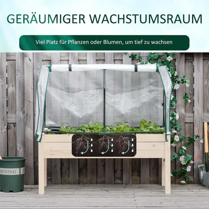 Outsunny Raised Garden Bed Cold Frame 121x55x117 cm made of Fir Wood with Protective Film and Drainage Holes, Waterproof for Garden & Balcony in Natural Color