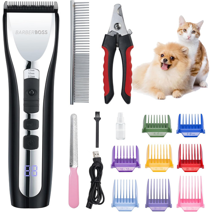 Професійний собачий триммер BarberBoss QR-9086 для густого волосся: набір для грумінгу собак та котів, бездротовий, тихий