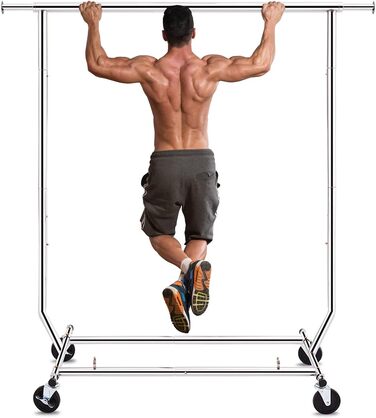 Стійка для одягу HOKEEPER для важких навантажень, до 181 кг, висувна штанга на колесах, міцна подвійна рейка, срібна (S001)