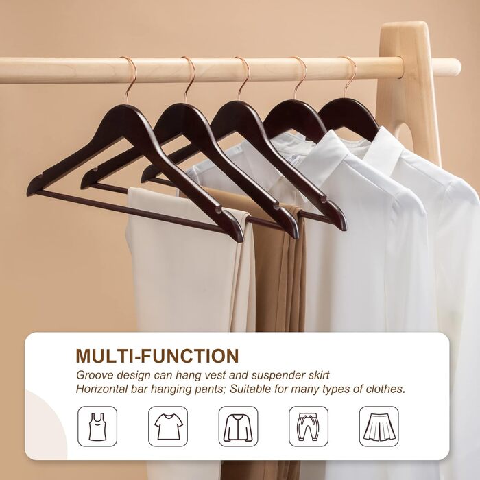 Дерев'яні вішалки для одягу HOUSE DAY, 20 шт. - для костюмів, з антиковзким покриттям, поворотний гачок рожевого золота