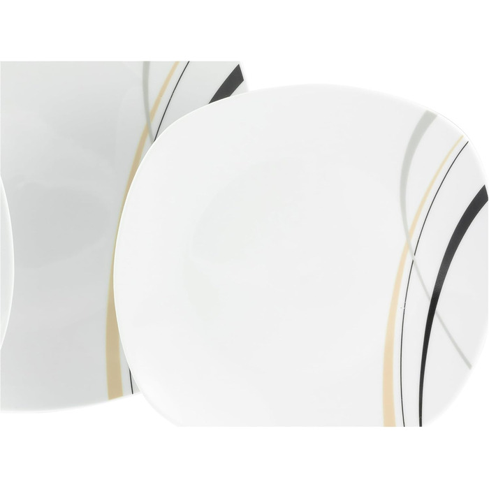 CreaTable Серія Square City Line: 12-частинний порцеляновий посуд для 6 осіб, Tafelservice, безпечний для миття в посудомийній машині та мікрохвильовій печі