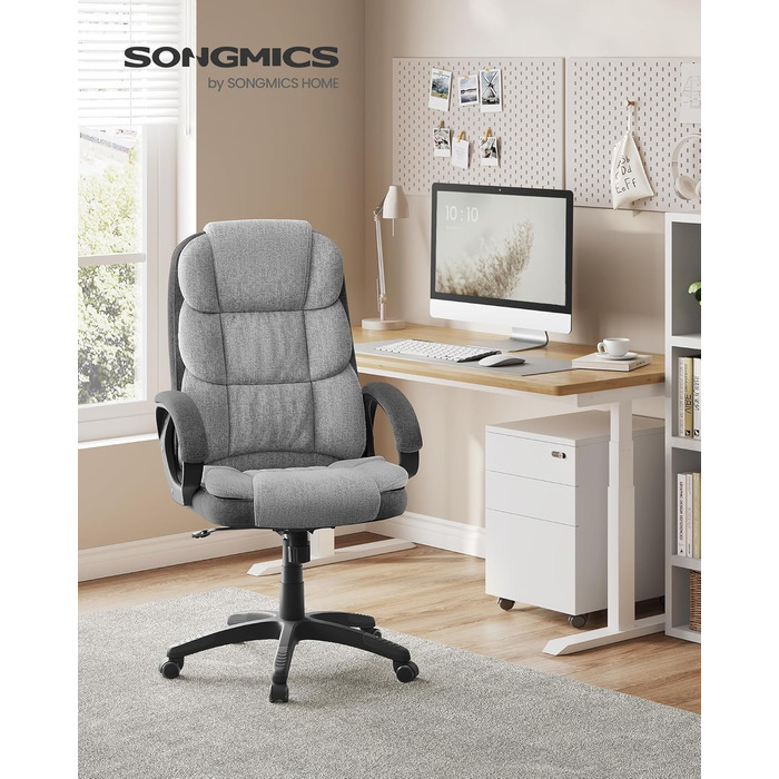Крісло офісне SONGMICS для офісу, крісло для шефа, комп'ютерне крісло, регулювання висоти сидіння, оббивка, сірий (53 x 51 x 112-122 см)