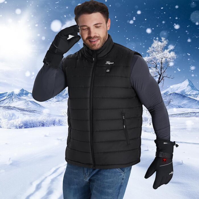 Обогреваемая жилетка для мужчин Telguua с Powerbank 12000mAh, USB, 3 температурні режими, 4 зони обігріву, для катання на лижах та роботи на вулиці, чорний