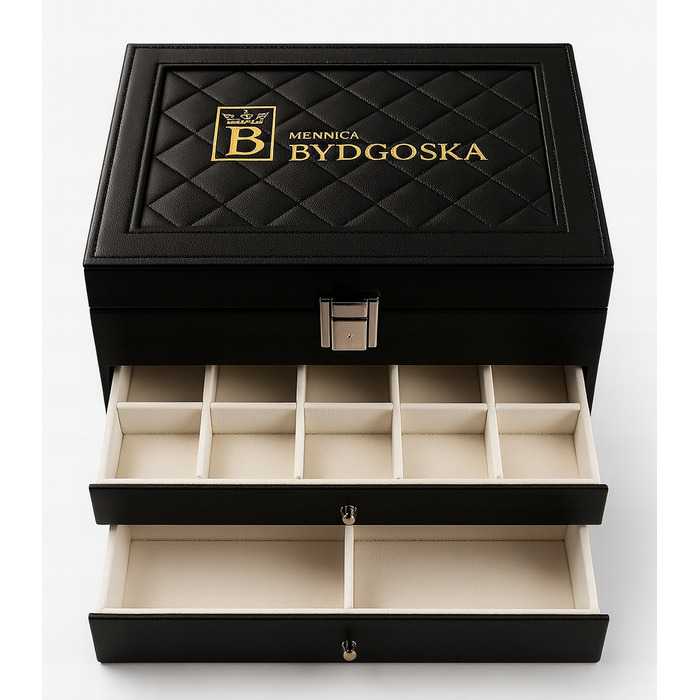 Шкатулка Mennica Bydgoska, чорна шкіряна