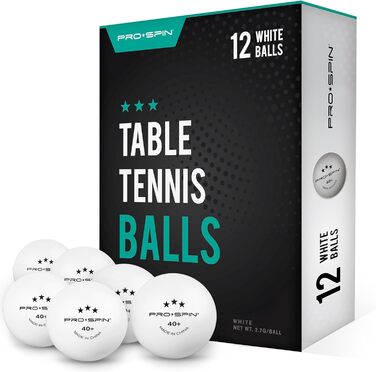 PRO SPIN Table Tennis Balls - 3 Star 40+ | High-Quality ABS Training Balls | Durable for Indoor/Outdoor Play, Competition & Tournaments (12 Pack)
