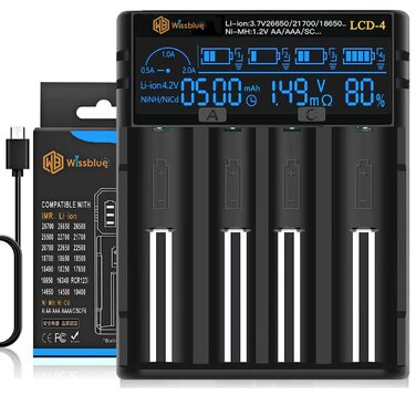 Зарядний пристрій LCD для акумуляторів 18650 з USB Power Bank 2A, для Li-ion/Ni-MH (14500, 16340, 18650, 20700, 21700, 26650, AA, AAA)