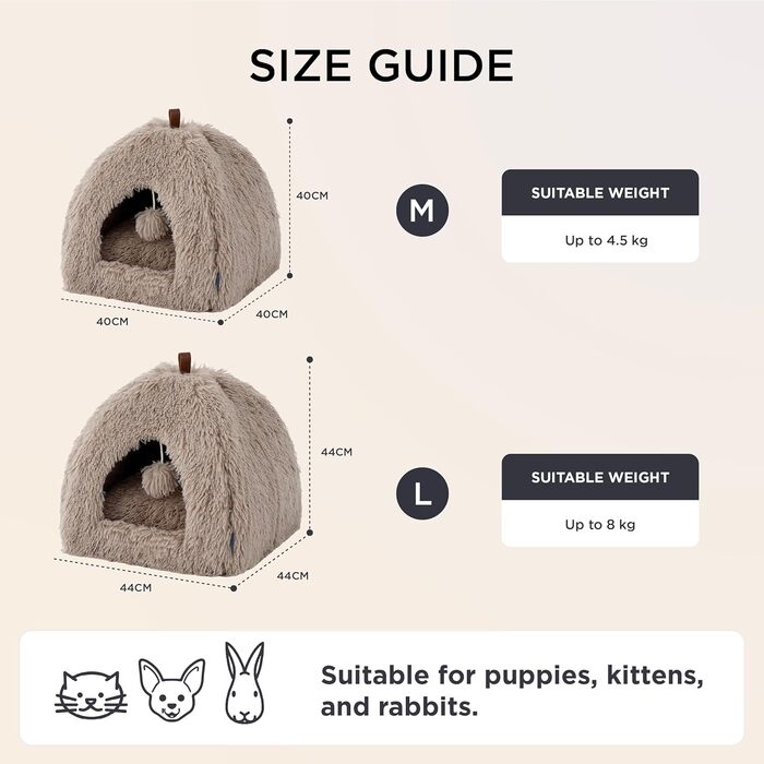 Кігтечка для котів BEDSURE велика, 44x44x44 см, з плюшевим будиночком, знімним килимком та іграшкою, для дому, (40x40x40 см, верблюжий)